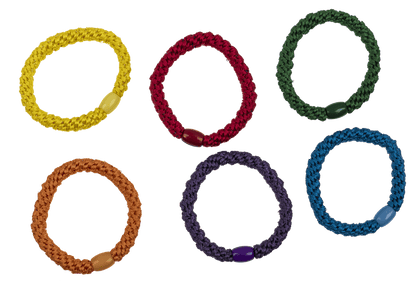 Textile hair ribbon/bracelet, Rainbow colours,