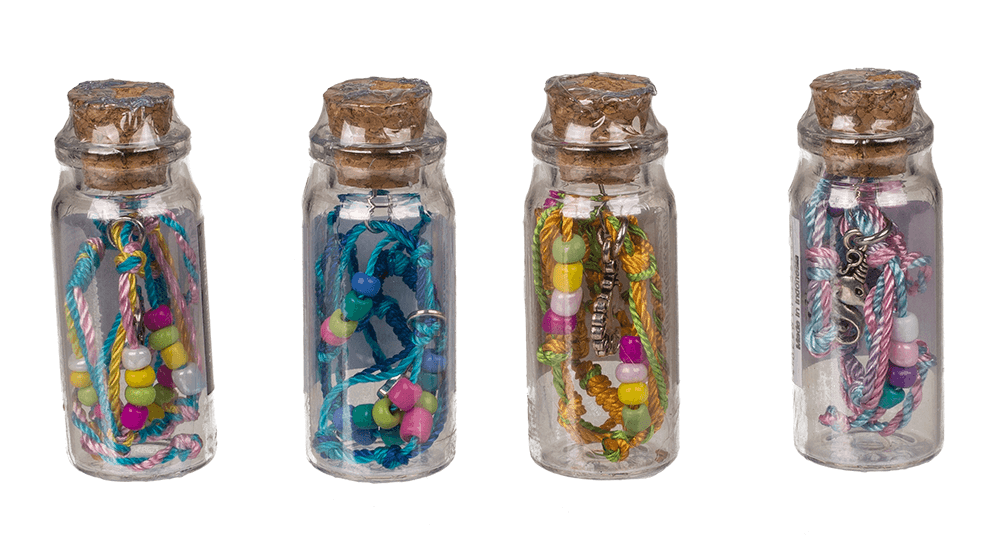 Textile bracelet with glass beads & metal pendant,