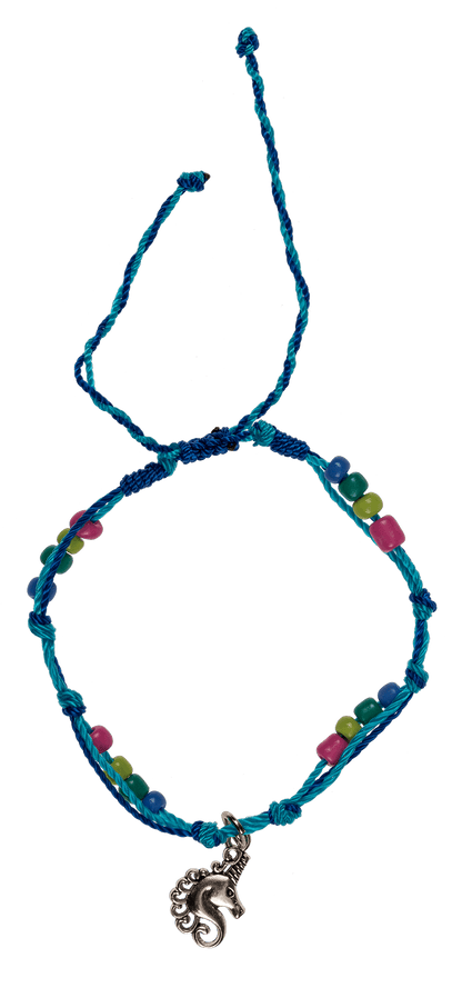 Textile bracelet with glass beads & metal pendant,