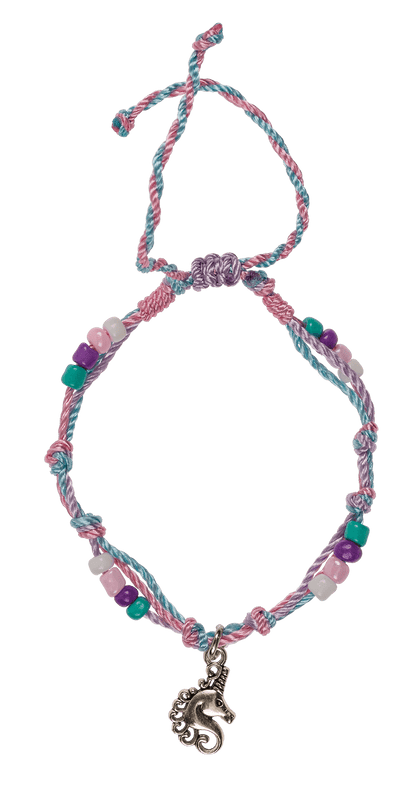 Textile bracelet with glass beads & metal pendant,