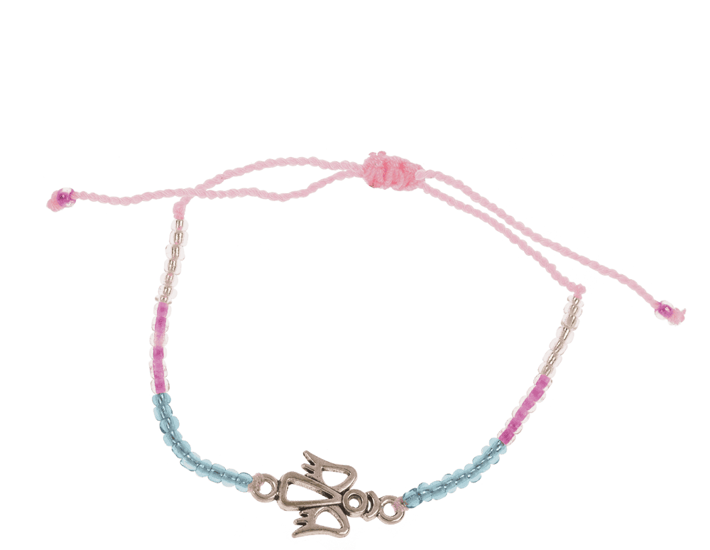Bracciale in tessuto con perle di vetro e