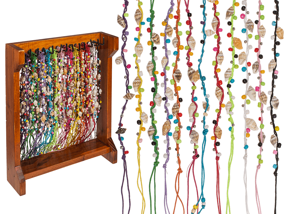 Textile bracelet with mussels & glass pearls,