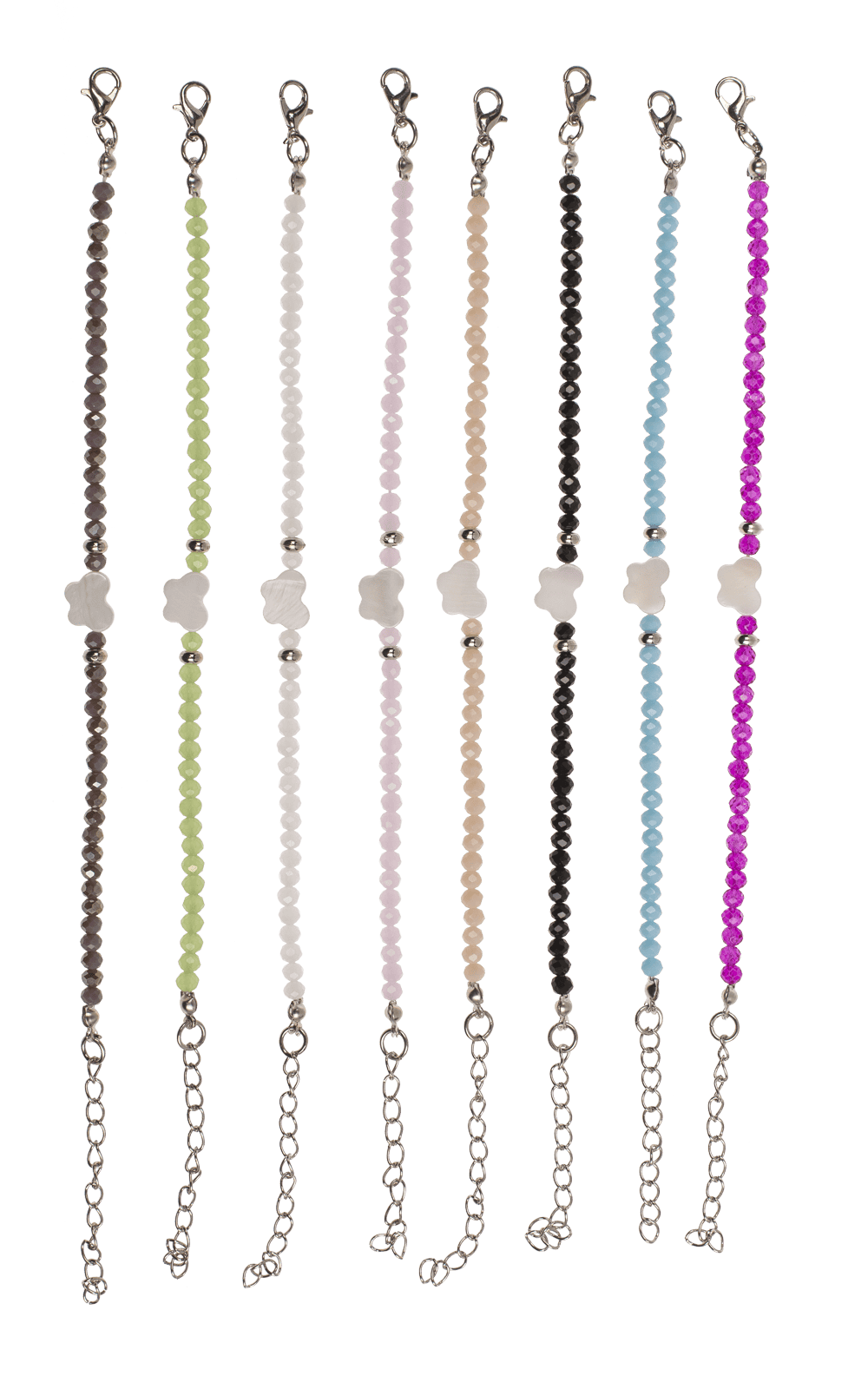 Metal bracelet with glass beads, Shiny,