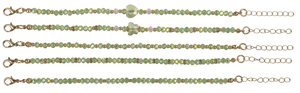 Golden metal bracelet with glass beads, Glossy,
