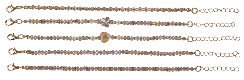 Golden metal bracelet with glass beads, Glossy,