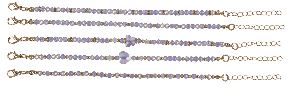 Golden metal bracelet with glass beads, Glossy,