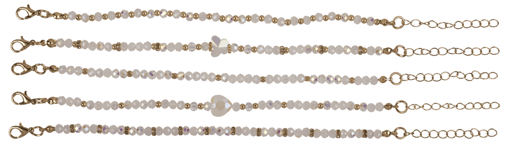 Golden metal bracelet with glass beads, Glossy,