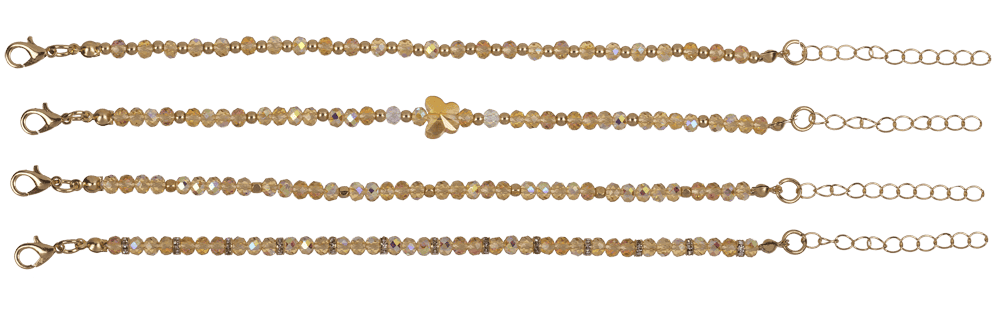 Golden metal bracelet with glass beads, Glossy,
