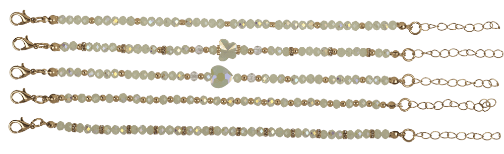 Golden metal bracelet with glass beads, Glossy,