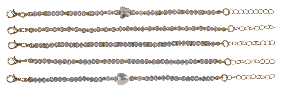 Golden metal bracelet with glass beads, Glossy,