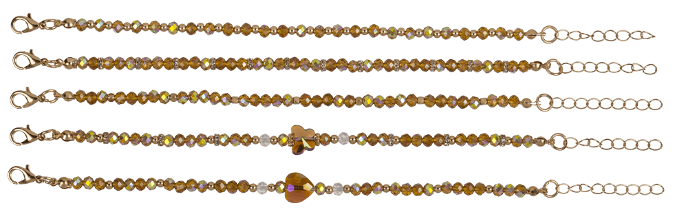Golden metal bracelet with glass beads, Glossy,