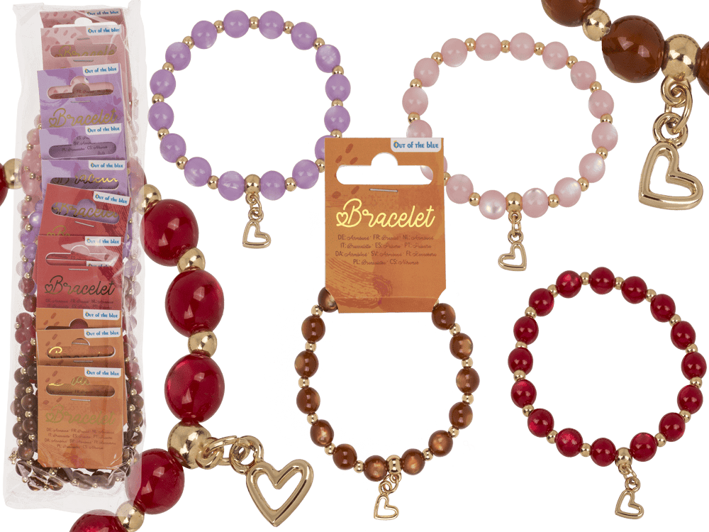 Beads bracelet, Hearts, D: 8 mm,
