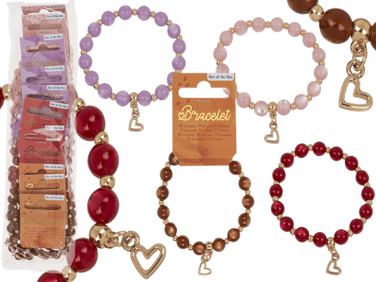 Beads bracelet, Hearts, D: 8 mm,
