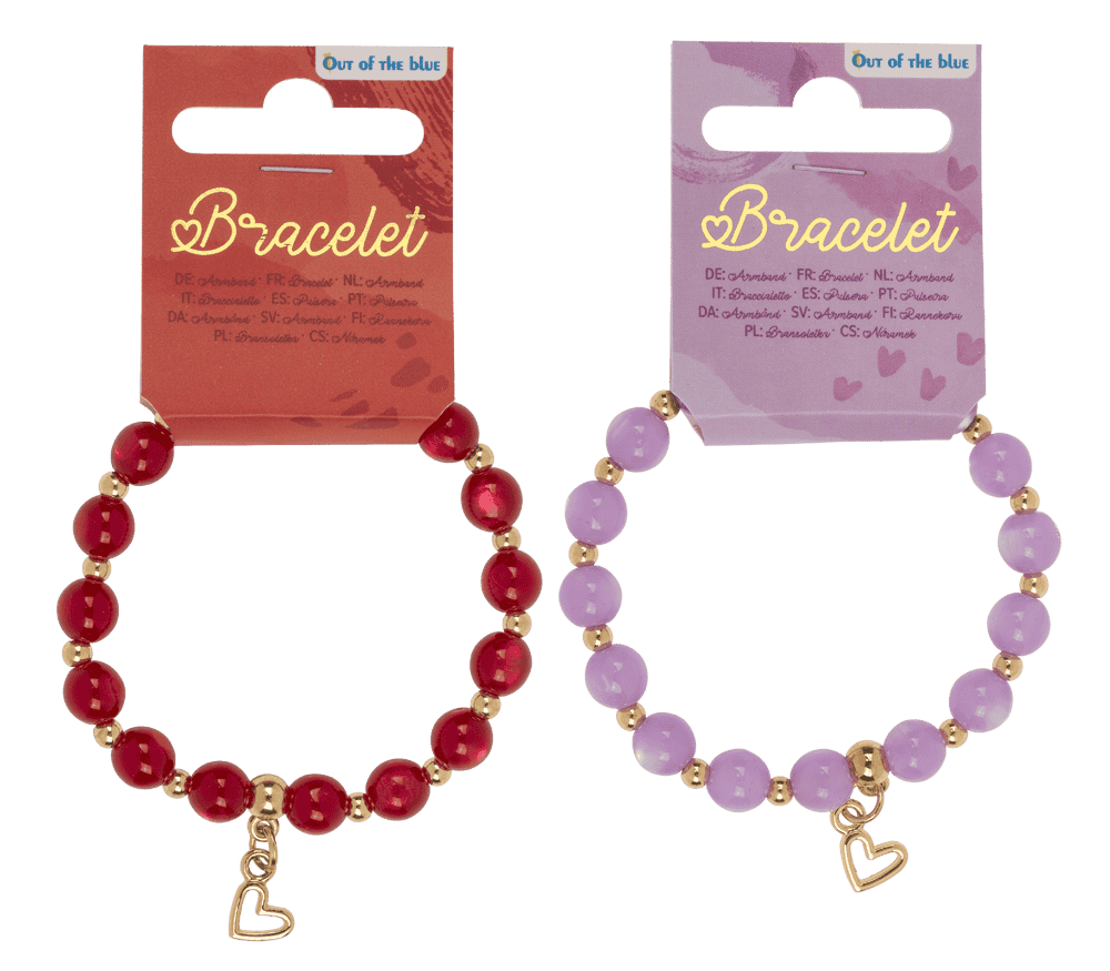 Beads bracelet, Hearts, D: 8 mm,