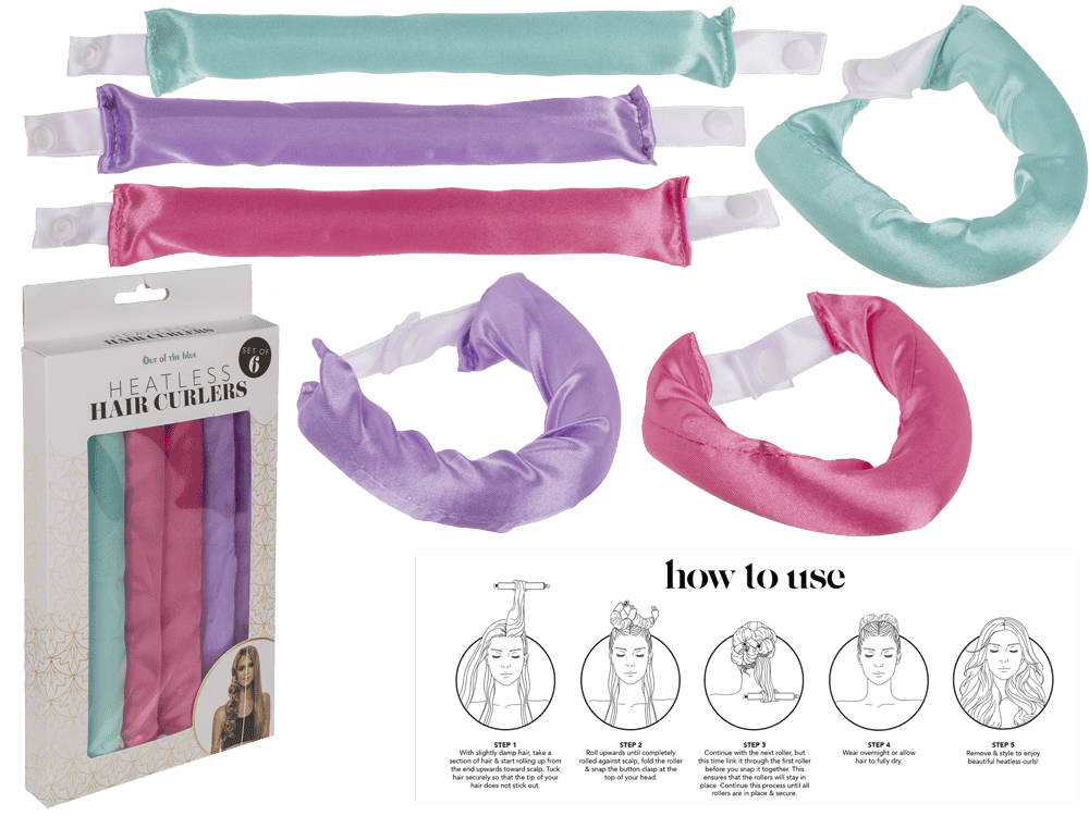 76-0416_000.png Set van 6 heatless haarcurlers in pastelkleuren, 22 cm, met drukknopen, verpakt in een vensterdoos.