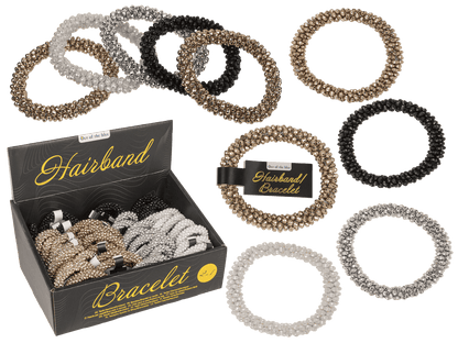 Textile hairband/bracelet with plastic beads,