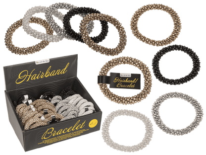 Textile hairband/bracelet with plastic beads,