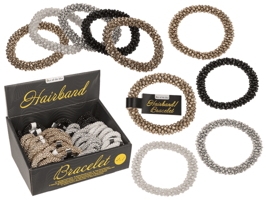 Textile hairband/bracelet with plastic beads,