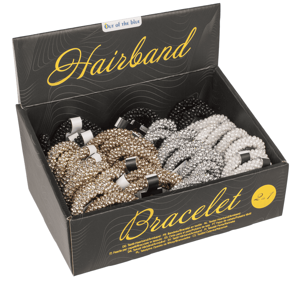 Textile hairband/bracelet with plastic beads,