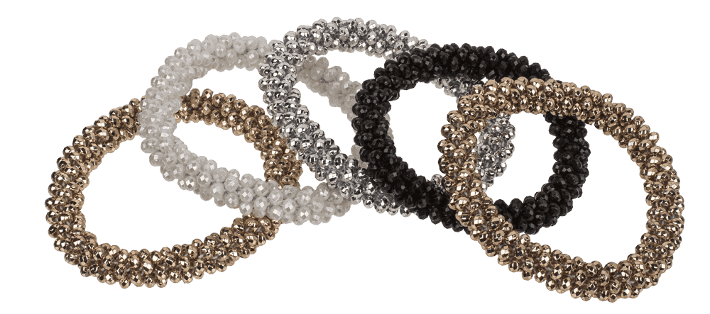 Textile hairband/bracelet with plastic beads,