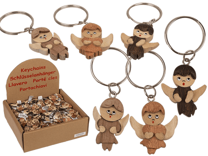 Metal keychain, Natural wood Angel,