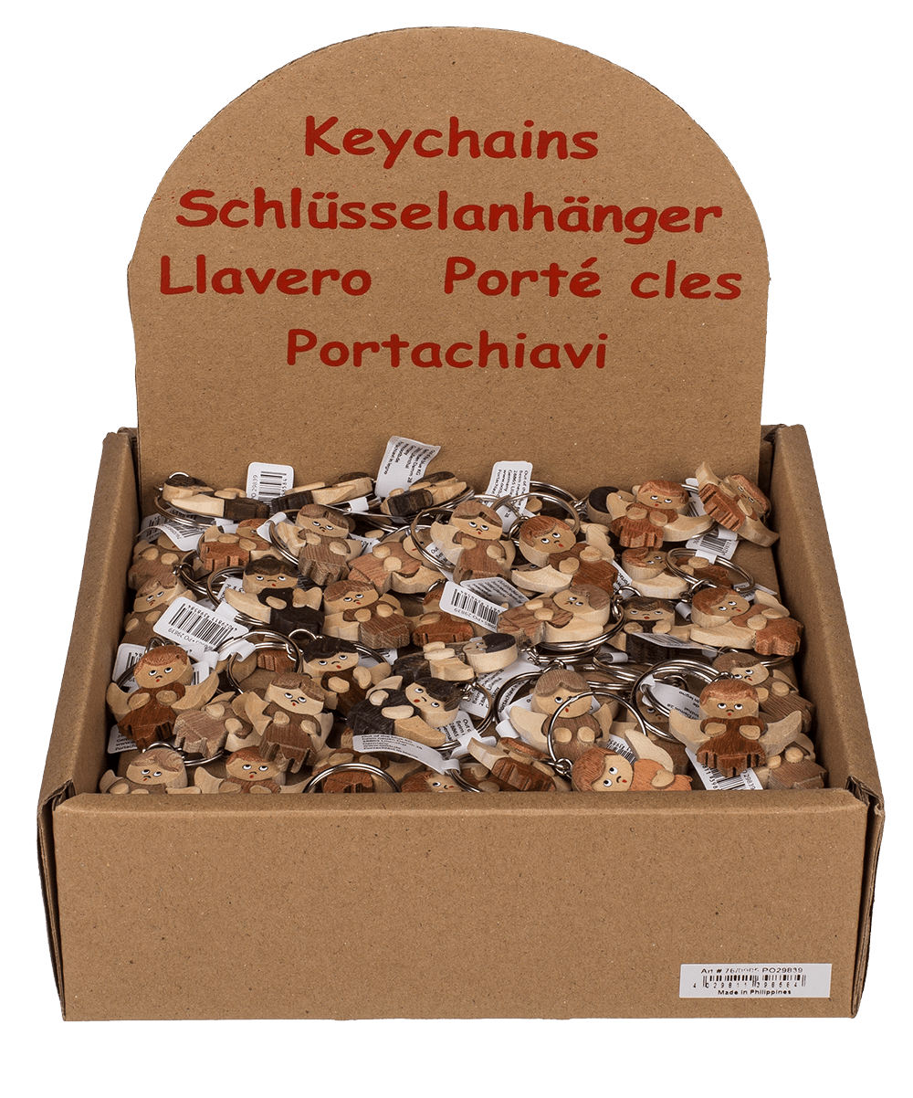 Metal keychain, Natural wood Angel,