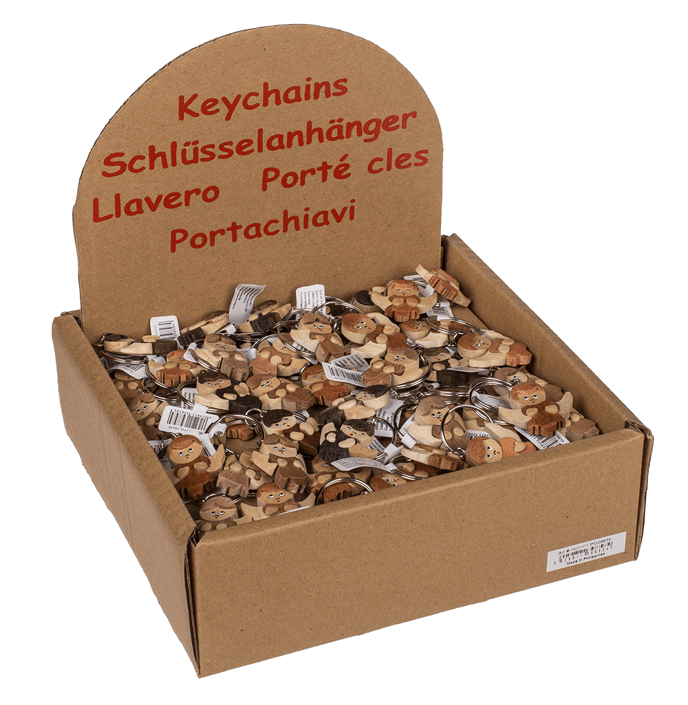 Metal keychain, Natural wood Angel,