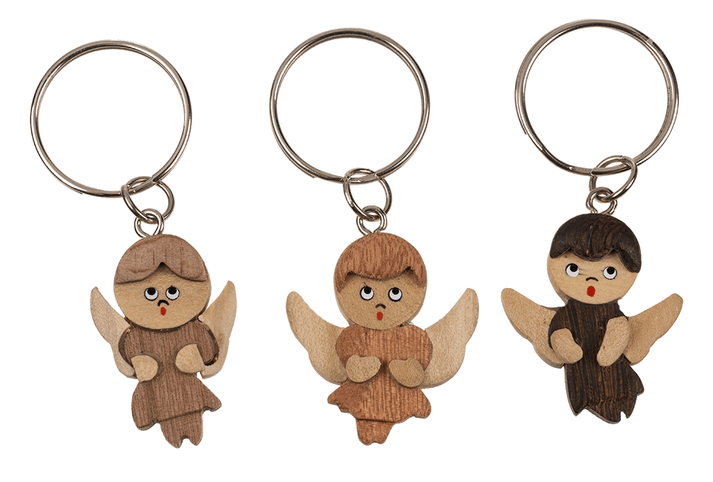 Metal keychain, Natural wood Angel,