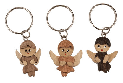 Metal keychain, Natural wood Angel,