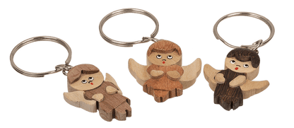 Metal keychain, Natural wood Angel,
