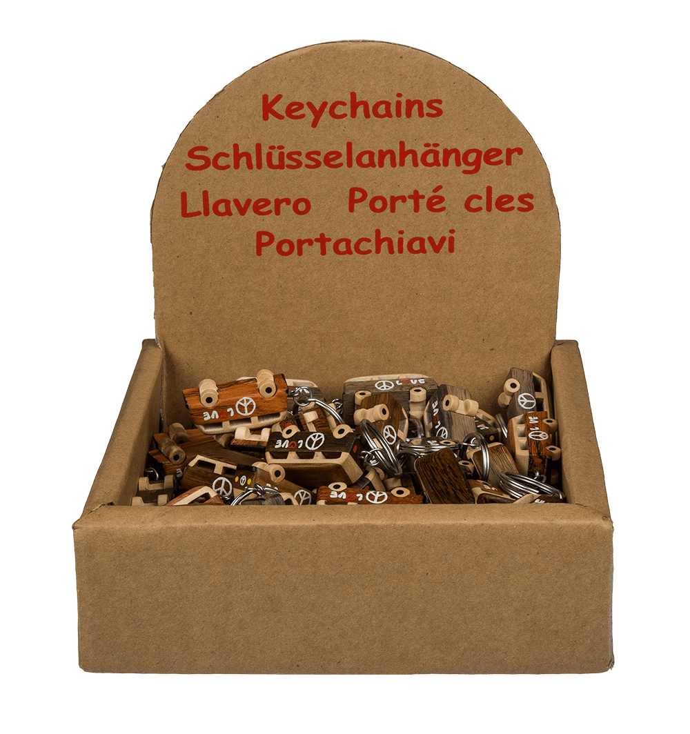 Metal keychain, Natural wood Hippie Van,