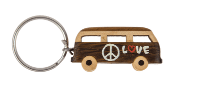 Metal keychain, Natural wood Hippie Van,