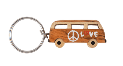 Metal keychain, Natural wood Hippie Van,