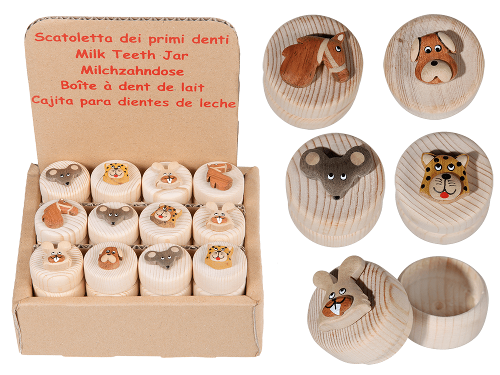 Natural wood milk teeth jar, Animals,
