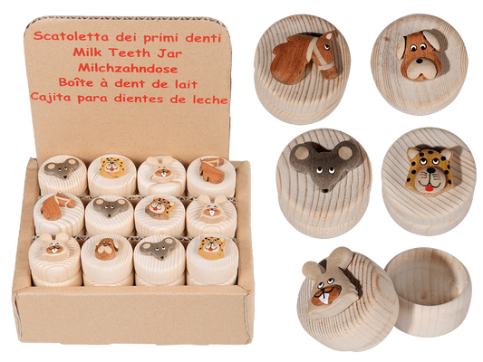Natural wood milk teeth jar, Animals,