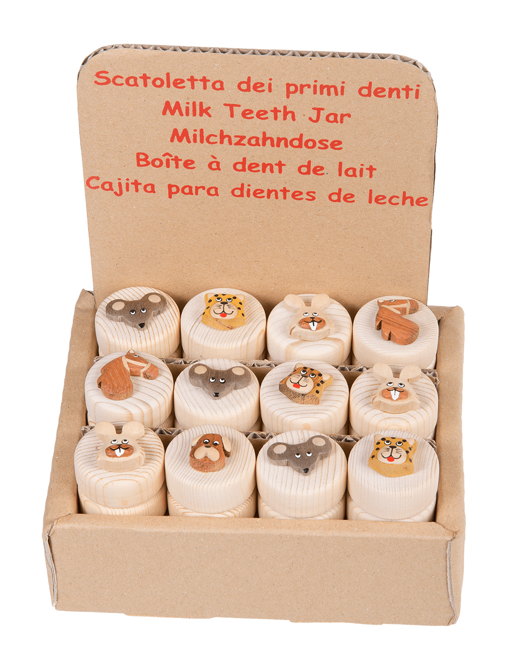 Natural wood milk teeth jar, Animals,