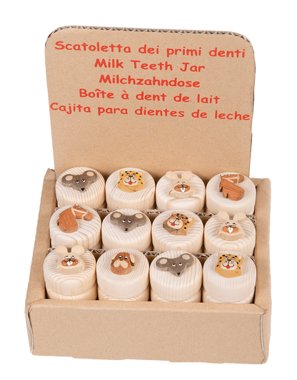 Natural wood milk teeth jar, Animals,