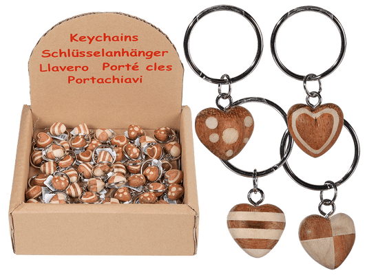 Metal keychain, Natural wood Mini Hearts,
