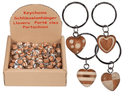 Metal keychain, Natural wood Mini Hearts,