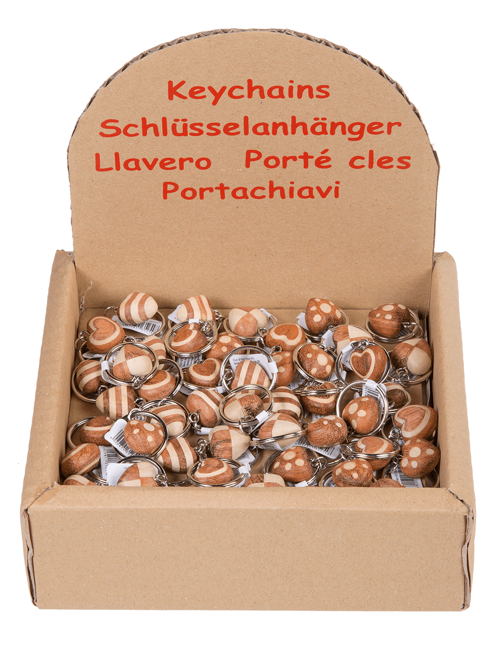 Metal keychain, Natural wood Mini Hearts,