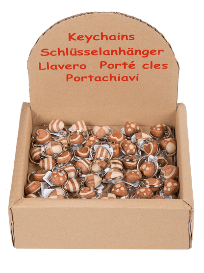 Metal keychain, Natural wood Mini Hearts,