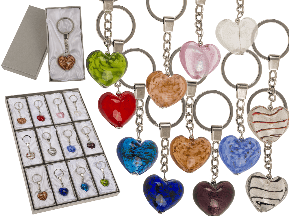 Keyring, glass heart,