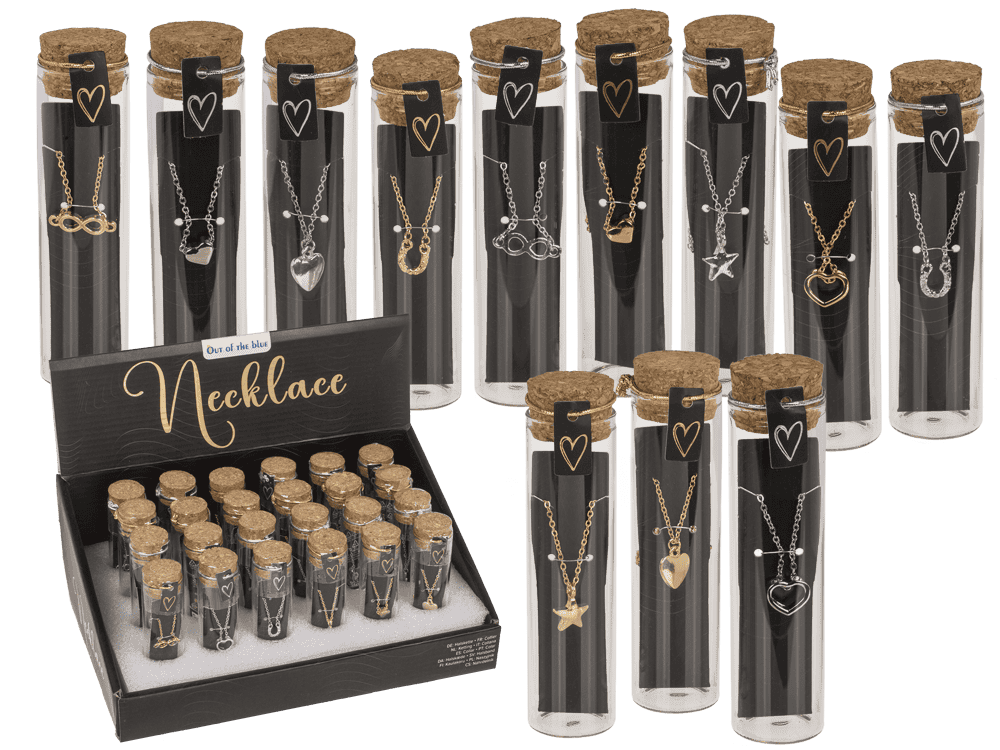 Necklace in glass bottle with corc lid,