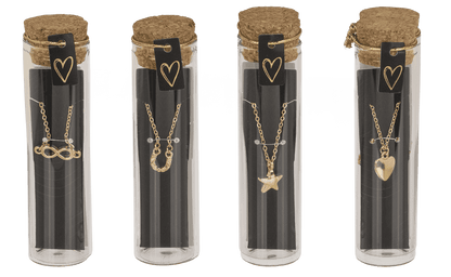 Necklace in glass bottle with corc lid,
