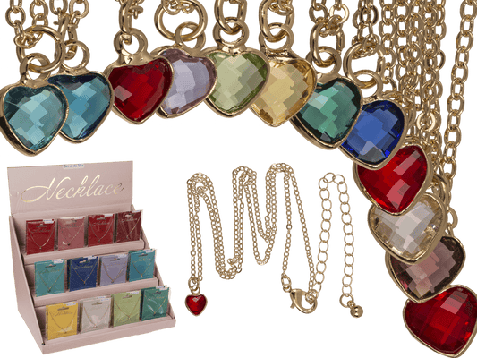 Necklace, with glass crystal in heart shape,