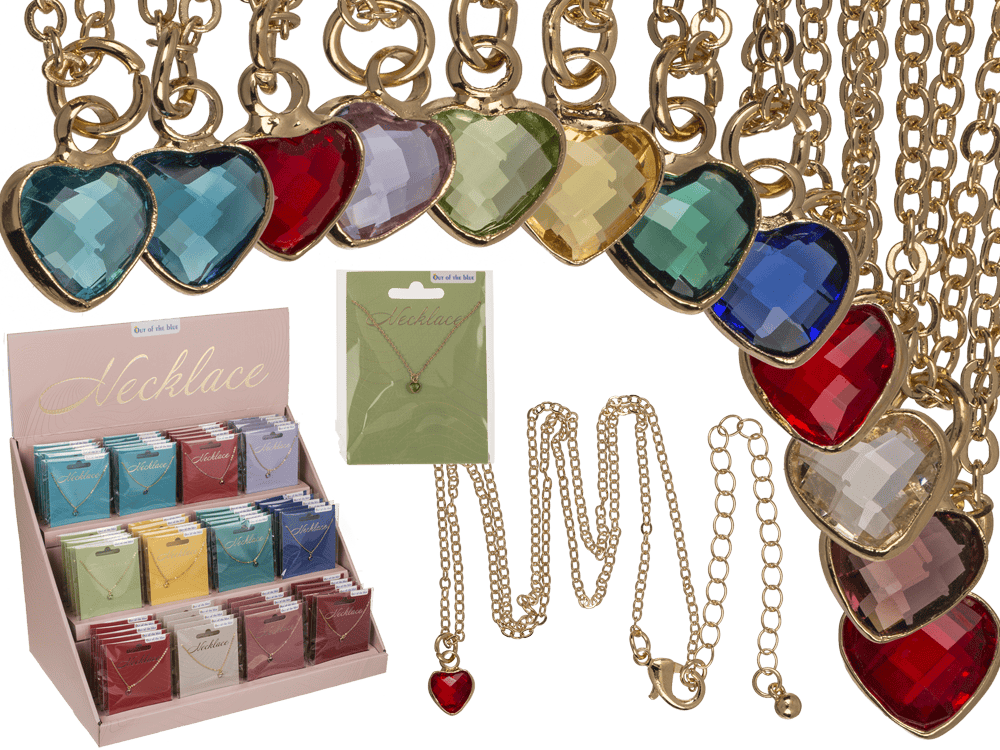 Necklace, with glass crystal in heart shape,