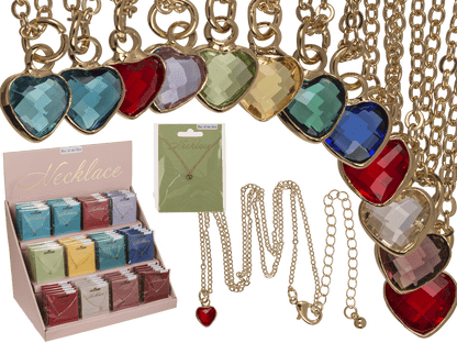 Necklace, with glass crystal in heart shape,