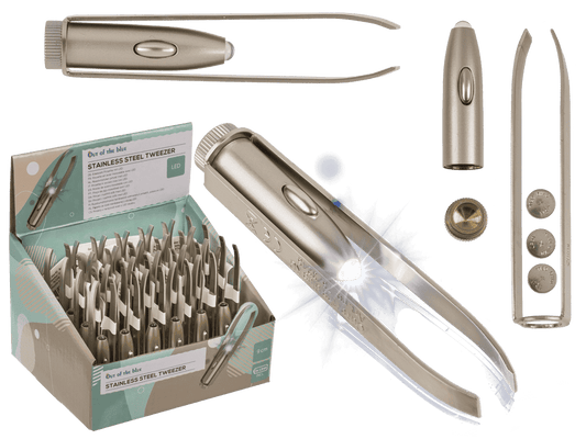 Stainless steel tweezer with LED (incl. batteries)
