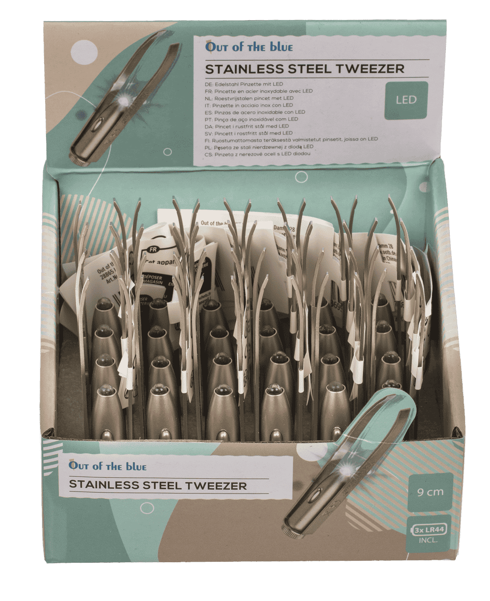 Stainless steel tweezer with LED (incl. batteries)