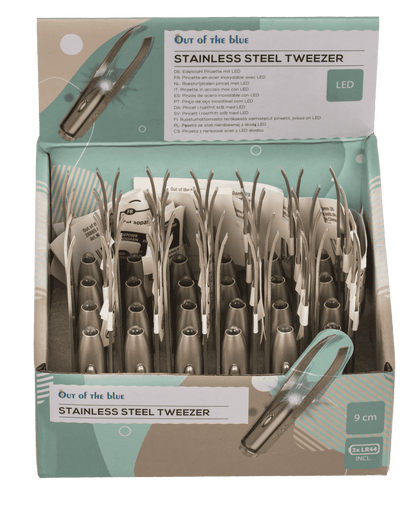 Stainless steel tweezer with LED (incl. batteries)